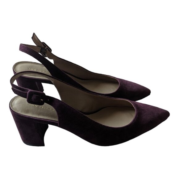 Ann Taylor Shoes - Ann Taylor Brielle Suede Block Heel Slingback - Dark Plum Kiss, Size 8